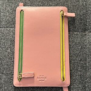 ROYCE New York Pink Leather Clutch with Green and Yellow Zippers